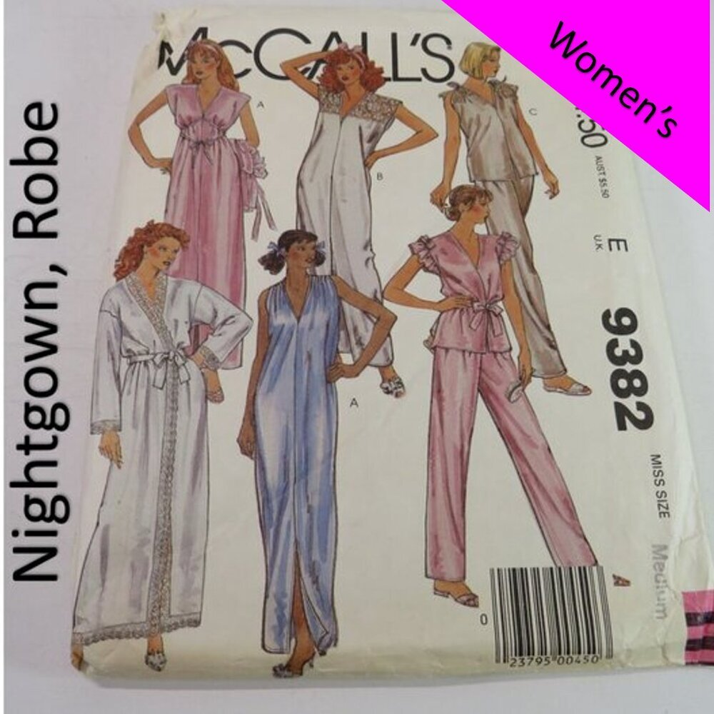 McCall's 9382 sewing pattern Robe, nightgown, top, pants, shorts